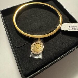 Michael Kors Gold-tone Pavé MK Charm Hinged Bangle